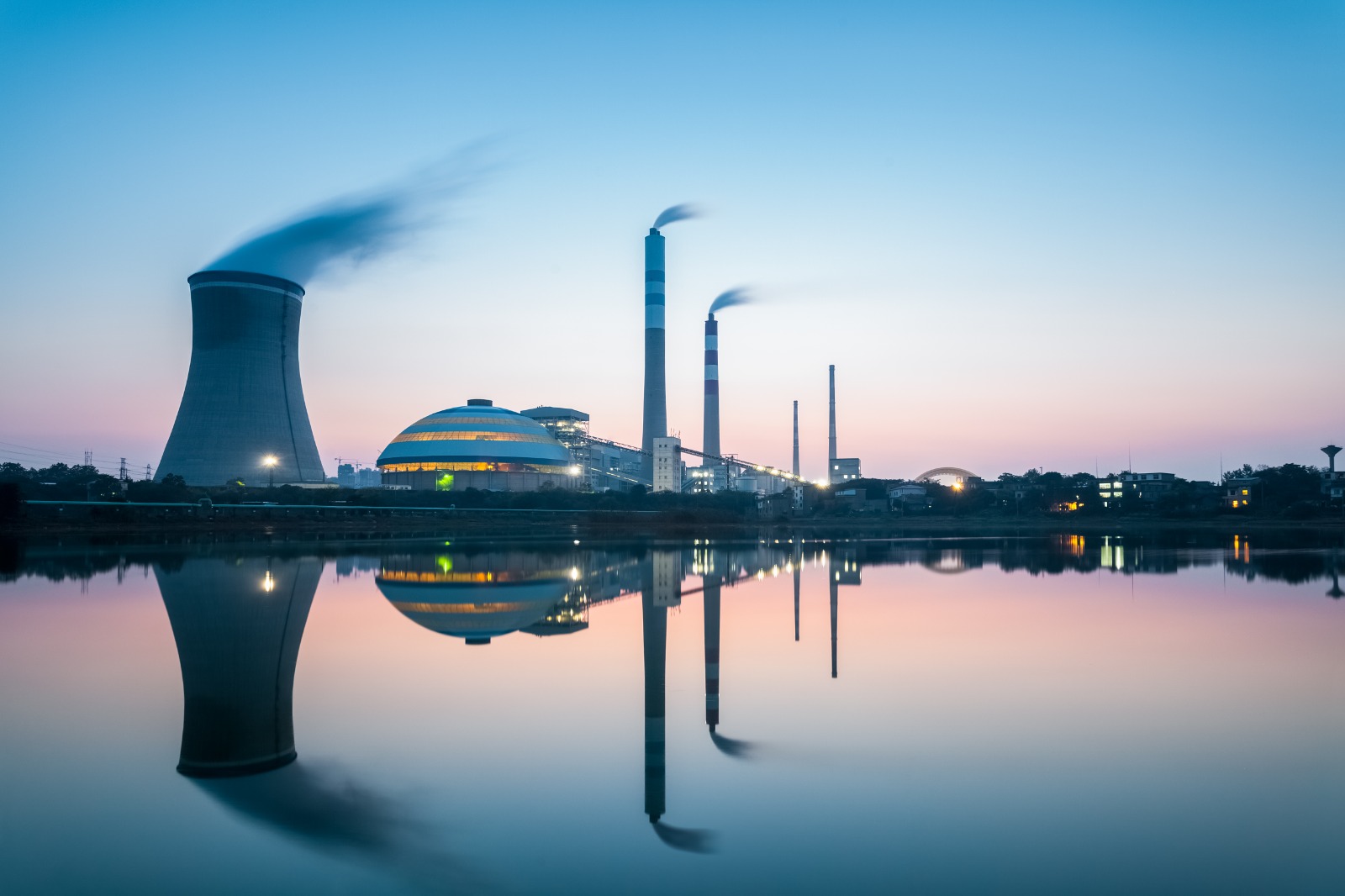 Cooling towers at dusk